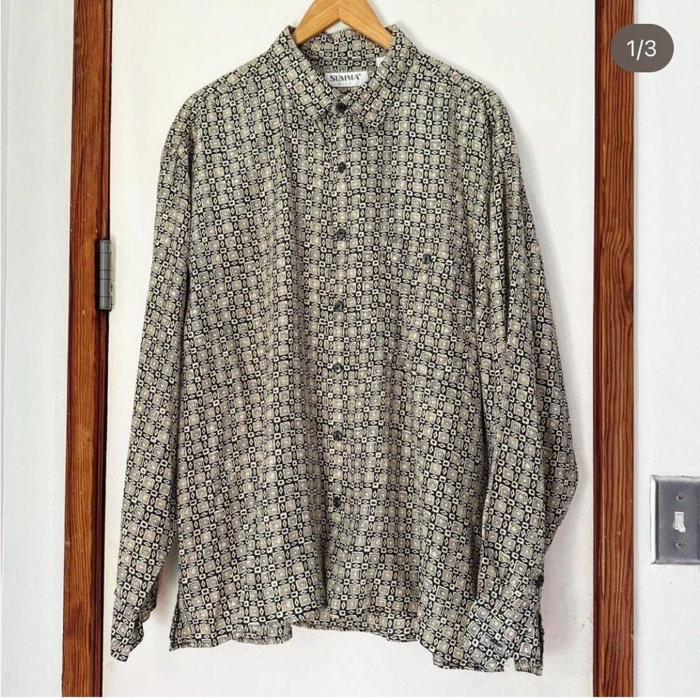 Vintage Silk Abstract Button Down Blouse Shirt VTG XL Summa Silky Oversized - Picture 3 of 11